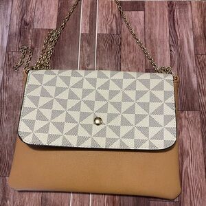 Source Unknown Geometric Cream and Tan Shoulder Bag